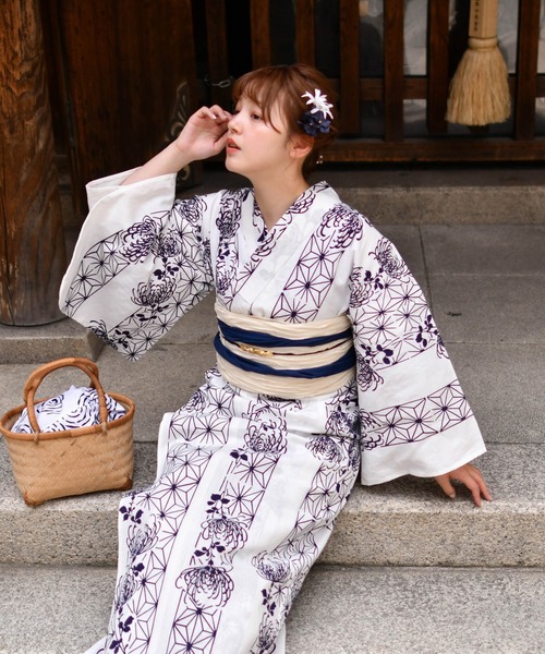 UTATANE | 手染め注染浴衣3点セット utatane×注染工房 白地に紺の