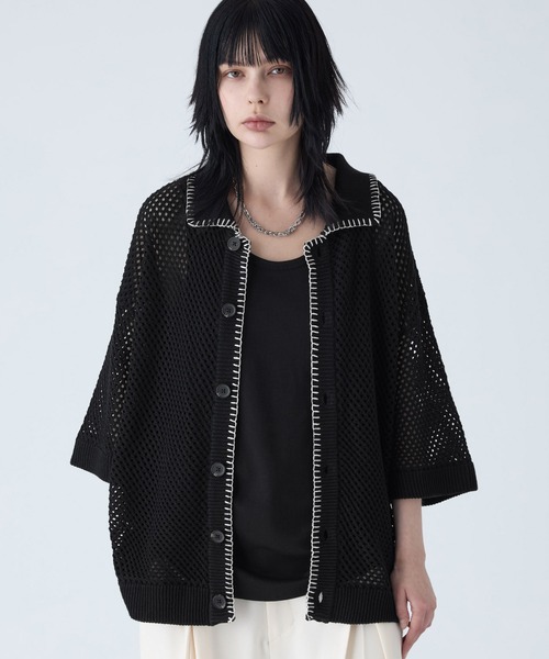 VELNUS】Watermark knitting loose short sleeve lame summer