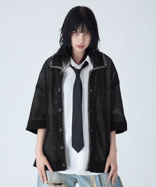 VELNUS | 【VELNUS】Watermark knitting loose short sleeve