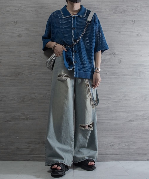 VELNUS | 【VELNUS】Watermark knitting loose short sleeve