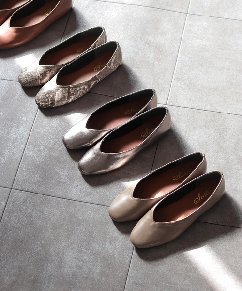 SESTO | スクエアトゥフラットシューズVカットバブーシュパンプス