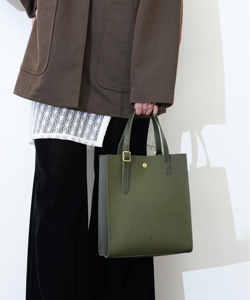 美品 キソラ トートバッグ ユニセックス ナイロン 牛革 日本製 カーキ 