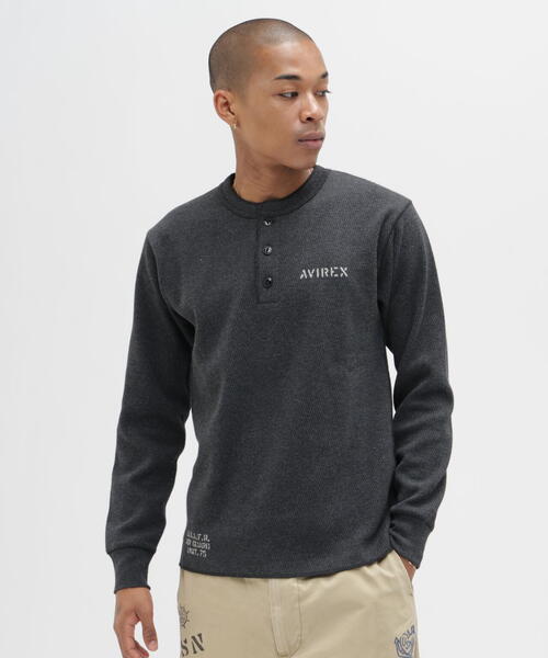 AVIREX | 《WEB&DEPOT限定》STENCIL HONEYCOMB HENRY NECK L/S T-SHIRT