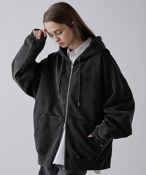 【CLEL】/ヘビーウェイト ロゴ刺繍フルジップパーカー ブラック系 Mサイズ CLEL | 【CLEL】Heavy Weight Logo Embroidered Full-Zip Hoodie