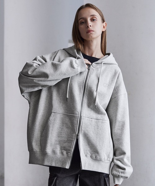 CLEL | 【CLEL】Heavy Weight Logo Embroidered Full-Zip Hoodie