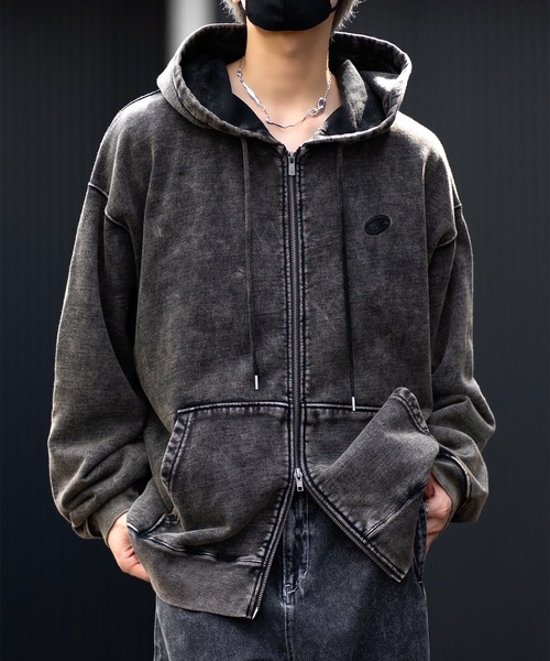 CLEL | 【CLEL】Heavy Weight Logo Embroidered Full-Zip Hoodie