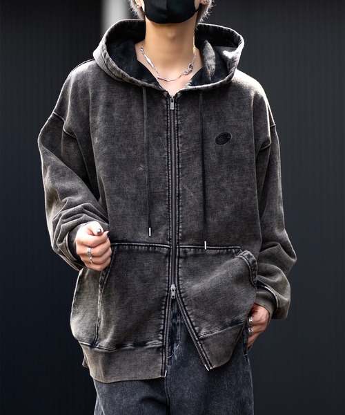 CLEL | 【CLEL】Heavy Weight Logo Embroidered Full-Zip Hoodie