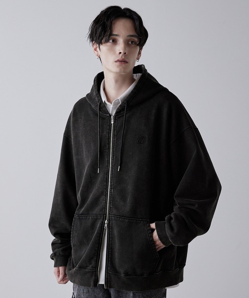 CLEL | 【CLEL】Heavy Weight Logo Embroidered Full-Zip Hoodie