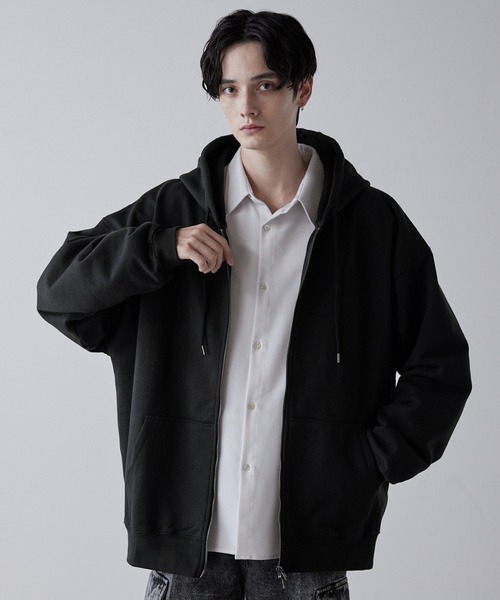 CLEL | 【CLEL】Heavy Weight Logo Embroidered Full-Zip Hoodie