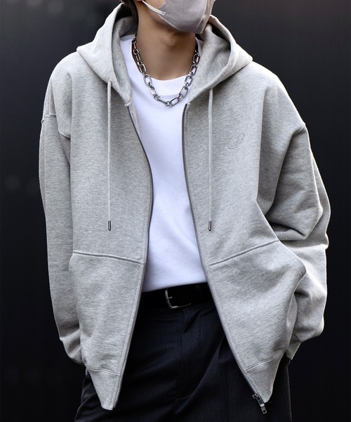CLEL 未使用未開封　ヘビーウェイトロゴ刺繍フルジップパーカー　グレー　XXS CLEL | 【CLEL】Heavy Weight Logo Embroidered Full-Zip Hoodie
