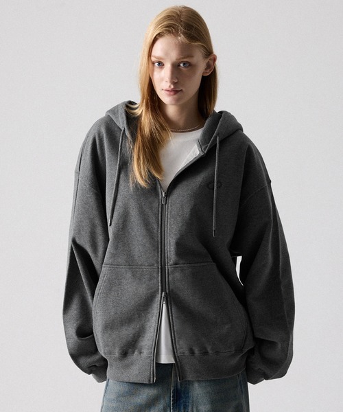 CLEL | 【CLEL】Heavy Weight Logo Embroidered Full-Zip Hoodie