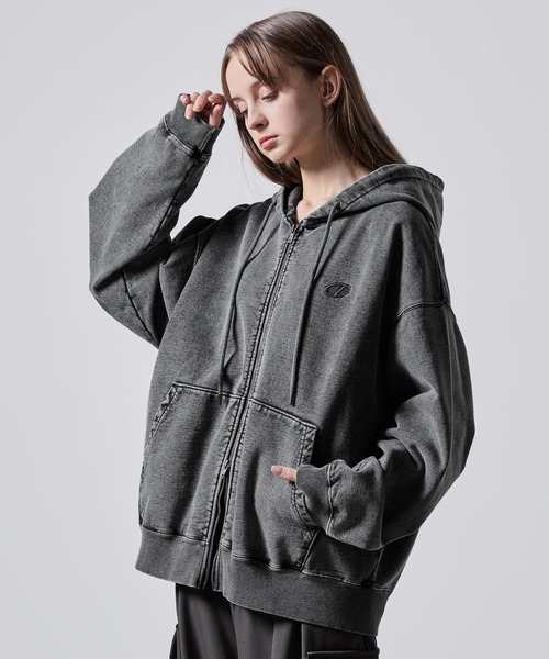 CLEL | 【CLEL】Heavy Weight Logo Embroidered Full-Zip Hoodie