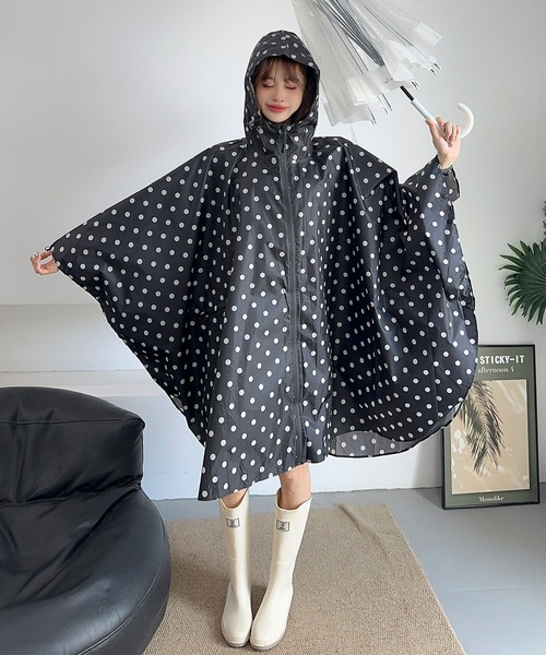 AIMOHA | ドット＆フラワー柄レインポンチョ（フード付き） - Buyee