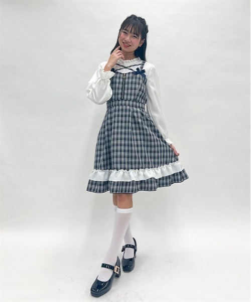 プティマイン サイドスリットドッキング 踏み込め チェック ワンピース 100 