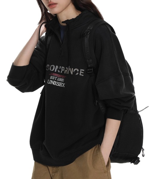 MASONPRINCE | ドロップショルダー ハーフZIP 色落ち加工 スウェット 