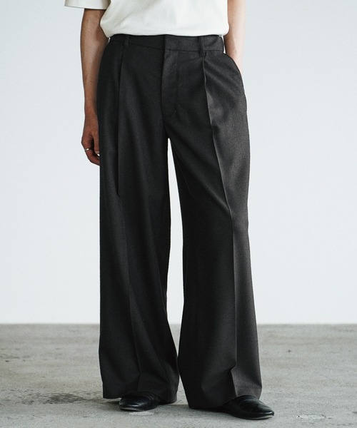 WYM LIDNM | BREEZE TWEED DEEP TUCK BAGGY SLACKS - Buyee, an Online
