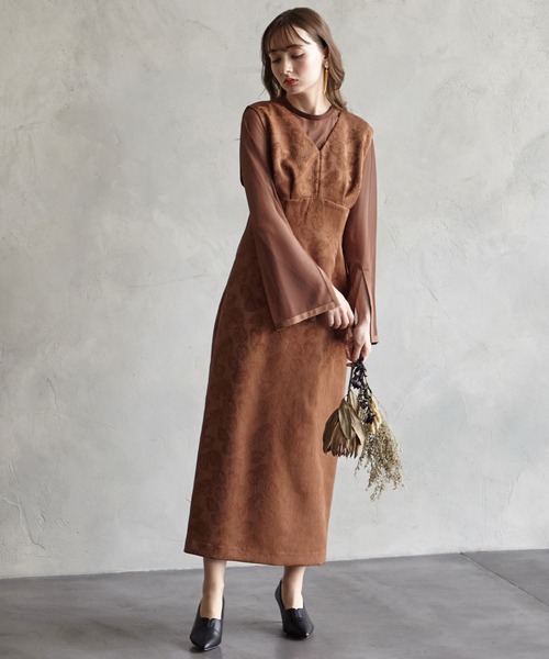 AIMER | チュールブラウス付きジャカードIラインパーティードレス 20代