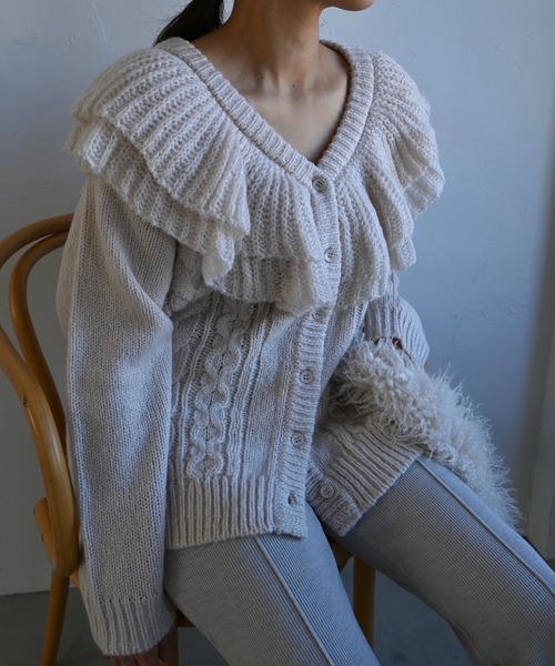 WILLFULLY shoulder frill cable ニットカーディガン WILLFULLY official web store（ウィルフリーコウシキツウハン）商品