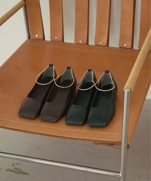 アンクルチェーンスクエアパンプス loin nuit Mサイズ loin nuit パンプス ankle chain square pumps/アンクルチェーン