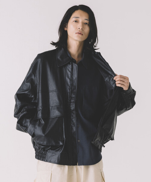 crewre フェイクレザージップブルゾン black crewre フェイクレザージップブルゾン black size2