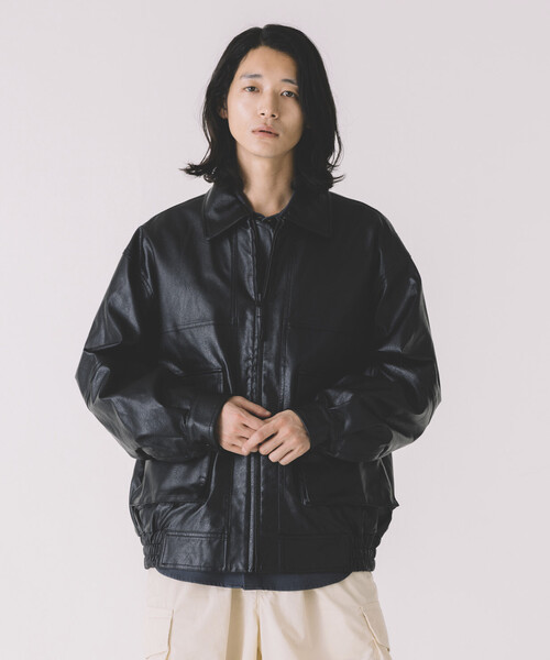 crewre フェイクレザージップブルゾン black crewre online shop / フェイクレザージップブルゾン