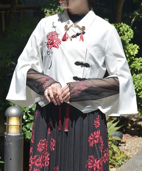 axes femme 彼岸花 ワンピース 彼岸花柄ワンピース M~Lサイズ 彼岸花柄