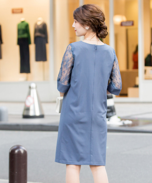 KANA | 膝丈 レーススリーブ ワンピースドレス / 結婚式ワンピース