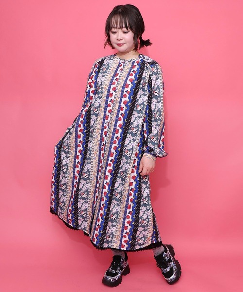 SCOLAR | 161611：ストライプ総柄前開きシャツワンピース - Buyee, an  