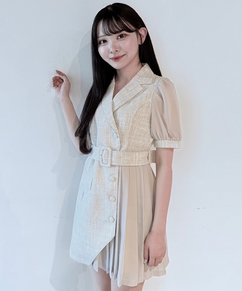 NOMAE | プリーツ異素材シアーテーラードワンピース - Buyee, an