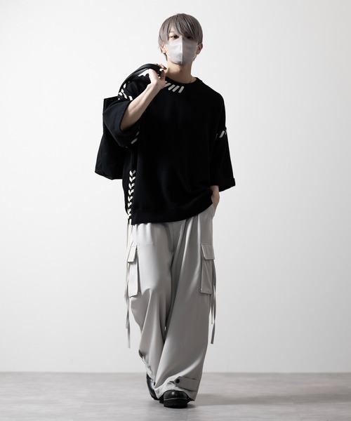 CLEL | 【CLEL】Hand Stitched Short Sleeve Side Lace Knit /ハンド 