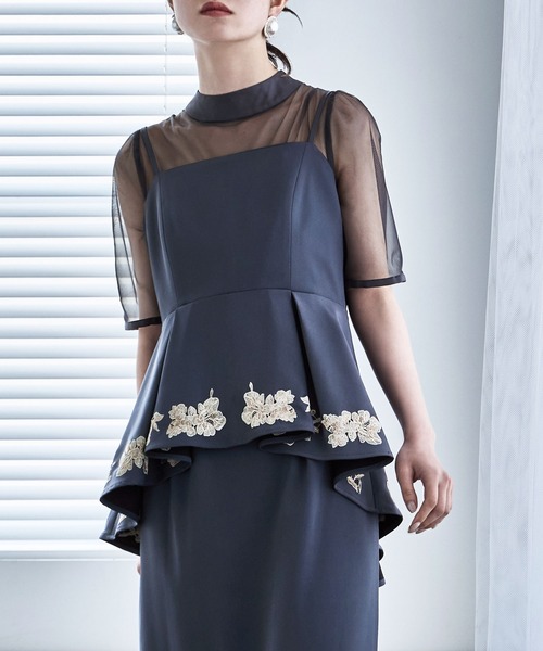 ETOLL. | 刺繍ペプラムビスチェ＆Iラインドレスセットアップ - Buyee