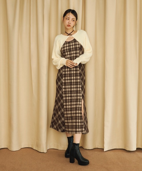 NOMAE シャギーボレロチェックワンピース シャギーボレロロングチェックワンピース – PARK by one way（パーク