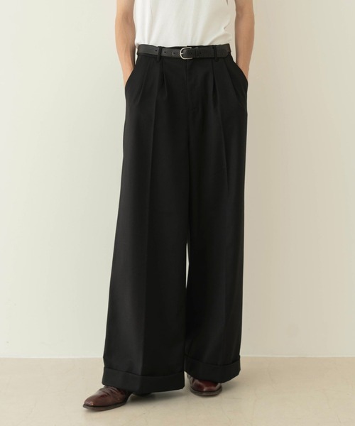 CAMPHOR WOOD | camo/leather docking double knee baggy trousers 