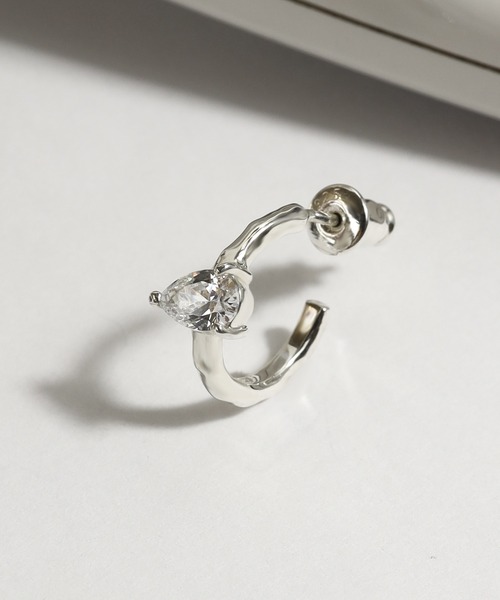 E.M. | SILVER925ペアシェイプジルコニアフープピアス/メンズ