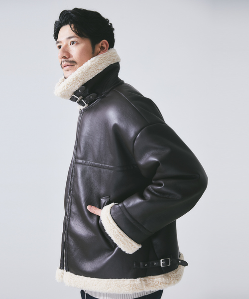 ADRER】B-3 メルトン ボア フライトジャケット ブラック S B-3 melton