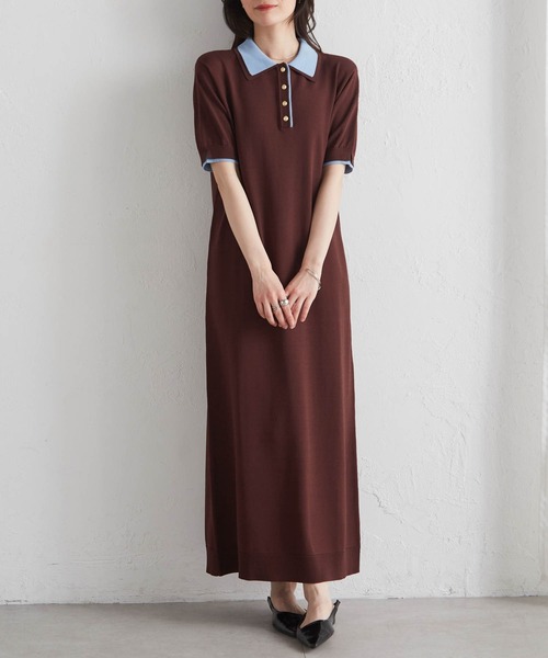 Ruirue boutique ロングワンピース ポロ ワンピース with collar RANAN ダブルカラーポロニットワンピース 接触冷感・UV対策・アンチピリング・マシーンウォッシャブル・遮熱・静電防止 - Buyee, an Online Proxy Shopping Service Shop at ZOZOTOWN