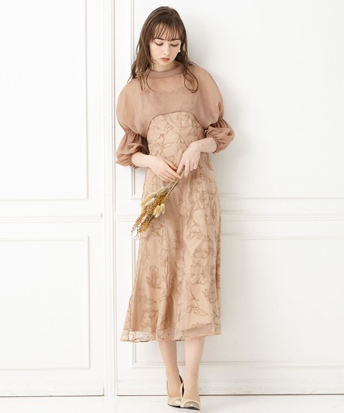 AIMER ギャザー スリーブレースアップパーティードレス AIMER エメ