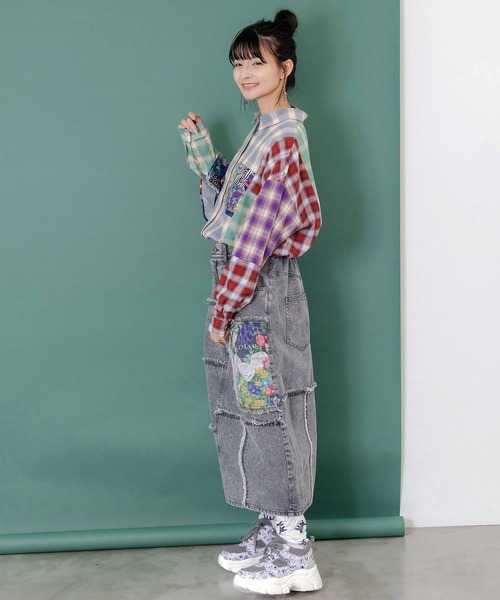 SCOLAR | 153687：チェックと総柄のアシメパッチワークシャツ - Buyee