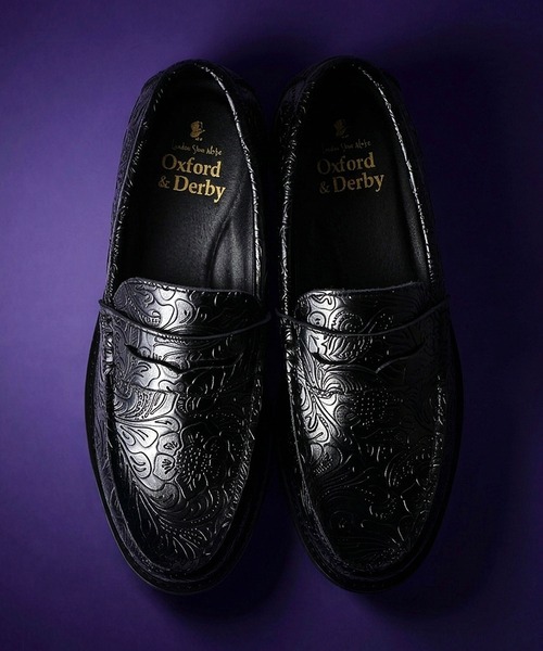 LONDON SHOE MAKE | ペイズリーエンボス レザー コイン ローファー