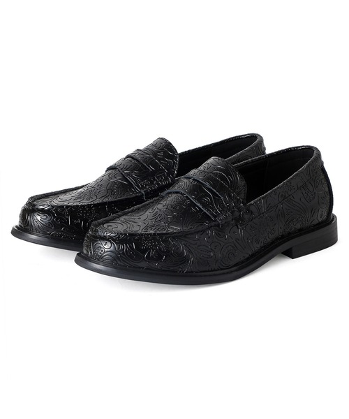 LONDON SHOE MAKE | ペイズリーエンボス レザー コイン ローファー