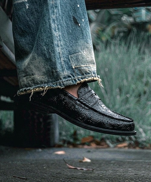 靴 London Shoe Make Oxford and Derby 9017 LONDON SHOE MAKE | ペイズリーエンボス ＆ クロココンビ レザー