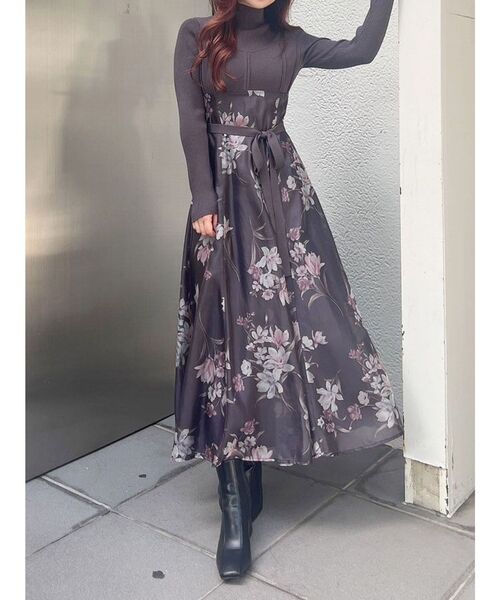 フラワードッキングコルセットニットワンピース 花柄 MERCURYDUO