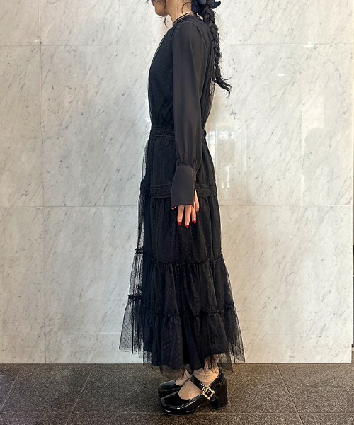 レース切替ドットチュールワンピース （AXES FEMME | レース切替ドット 