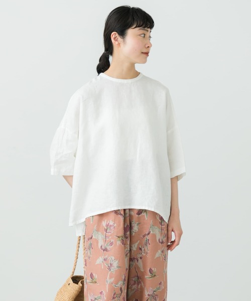 かぐれ リネン半袖クルーネックプルオーバー