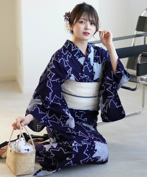utatane ニコアンティーク和歌山染工　浴衣　ネイビー　セット　帯　兵児帯 utatane ニコアンティーク和歌山染工 浴衣 ネイビー セット 帯
