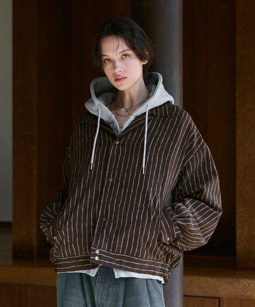 SOERTE | Loose Nuance Stripe Shirt Blouson/ルーズニュアンス