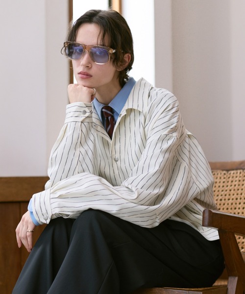 SOERTE | Loose Nuance Stripe Shirt Blouson/ルーズニュアンス