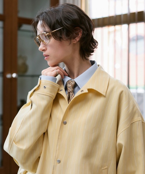 Soerte ルーズニュアンスストライプショートブルゾン SOERTE | Loose Nuance Stripe Shirt Blouson/ルーズニュアンス