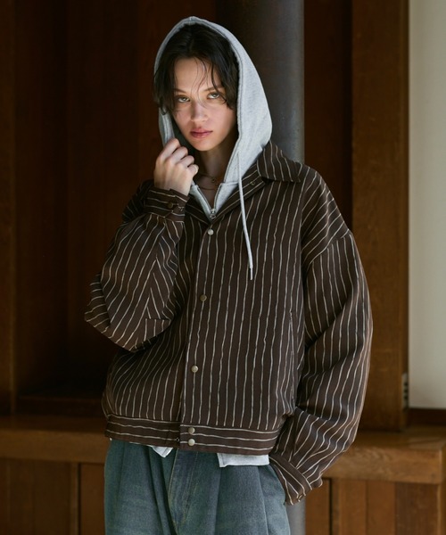 SOERTE | Loose Nuance Stripe Shirt Blouson/ルーズニュアンス 
