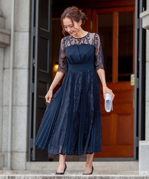 EPIC DAY | epic day レース＆プリーツロングパーティードレス - Buyee